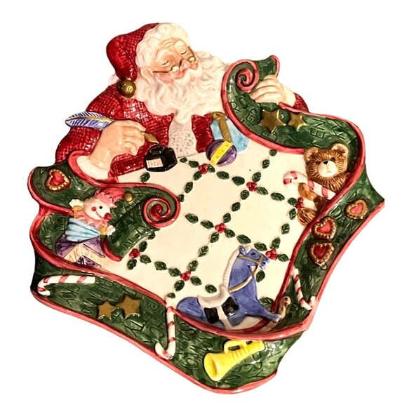 Vintage Fitz & Floyd‎ 1994 Hand painted "Santa's List" Canape Plate - Picture 1 of 3